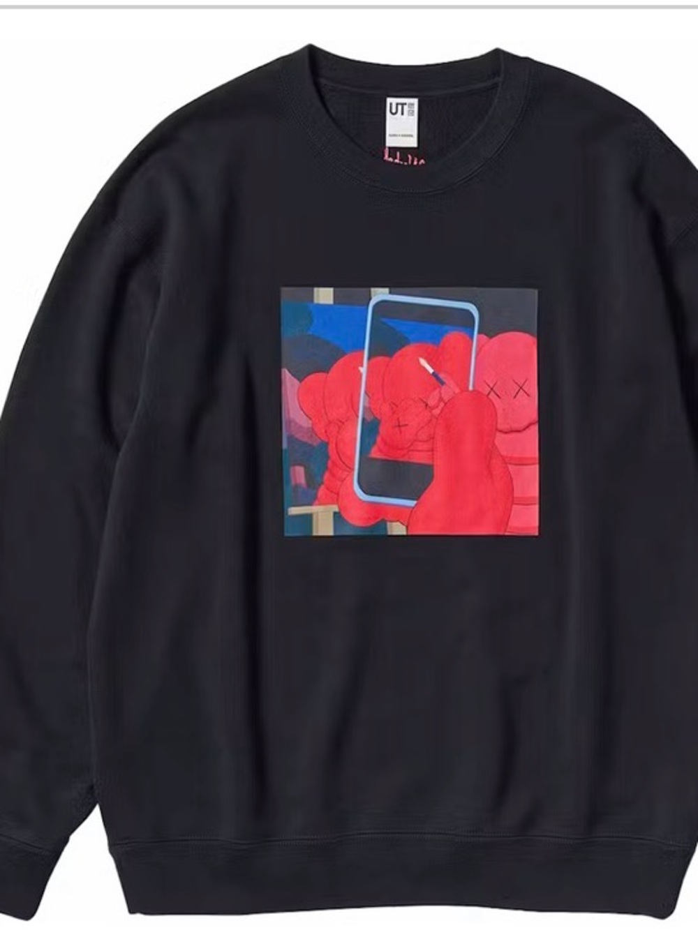 Uniqlo Black Crewneck Sweatshirt with Red Graphic Panel